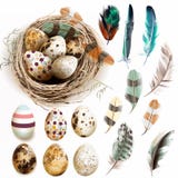 Vector Collection With Easter Eggs Bird Nest Feathers In Vintage Royalty Free Stock Photo