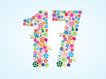 Vector Colorful Floral 17 Number Design Isolated On White