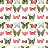 Vector green, coral, pink and light gray flying butterflies seamless pattern on light colored leaves background royalty free illustration Vector green, coral, pink and light gray flying butterflies seamless pattern on light colored leaves background royalty free illustration