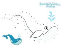 Vector Connect The Dots And Draw Cute Cartoon Whale. Educational Game For Kids. Vector Illustration With Cartoon Style Funny Sea Royalty Free Stock Photography