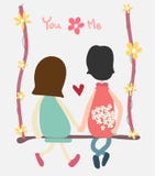 Vector couple sit on swing holding hand and flower royalty free illustration Vector couple sit on swing holding hand and flower royalty free illustration