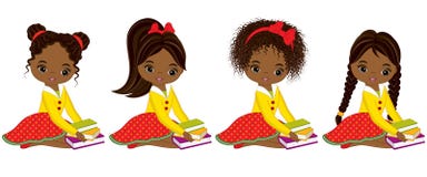 Vector Cute Little African American Girls with Books vector illustration Vector Cute Little African American Girls with Books vector illustration