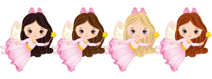 Vector Cute Little Fairies with Magic Wands Flying