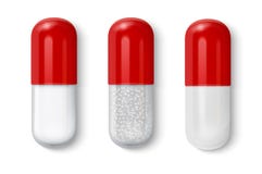 Vector 3d Realistic Red and Transparent Medical Pill Icon Set Closeup Isolated on White Background. Design template of royalty free illustration Vector 3d Realistic Red and Transparent Medical Pill Icon Set Closeup Isolated on White Background. Design template of royalty free illustration