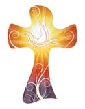 Vector das christliche Kreuz, das mit Taube auf Sonnenuntergang- oder Sonnenaufganghintergrund lokalisiert wird vektor abbildung Vector das christliche Kreuz, das mit Taube auf Sonnenuntergang- oder Sonnenaufganghintergrund lokalisiert wird vektor abbildung