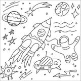 Vector de krabbel ruimte en ruimtevoorwerpen van de lijnkunst royalty-vrije illustratie Vector de krabbel ruimte en ruimtevoorwerpen van de lijnkunst royalty-vrije illustratie