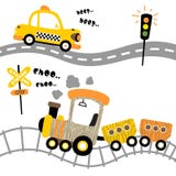 Vector de la historieta de los transportes con, taxi y tren ilustración del vector Vector de la historieta de los transportes con, taxi y tren ilustración del vector