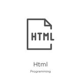 vector del icono del HTML de la colección programada L?nea fina ejemplo del vector del icono del esquema del HTML Esquema, línea stock de ilustración vector del icono del HTML de la colección programada L?nea fina ejemplo del vector del icono del esquema del HTML Esquema, línea stock de ilustración