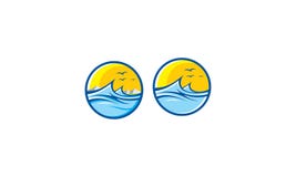 Vector del logotipo de la montaña de la onda del mar stock de ilustración Vector del logotipo de la montaña de la onda del mar stock de ilustración