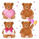 Vector del sistema del oso de peluche La historieta linda romántica lleva símbolos preciosos en acuarela stock de ilustración Vector del sistema del oso de peluche La historieta linda romántica lleva símbolos preciosos en acuarela stock de ilustración