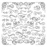 Vector Design Elements Set, Scrolls and Swirls, Drawn Calligraphic Swirly Lines Isolated on White Background, Book Decorations. stock illustration Vector Design Elements Set, Scrolls and Swirls, Drawn Calligraphic Swirly Lines Isolated on White Background, Book Decorations. stock illustration