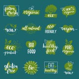 Vector eco, органические, био логотипы или знаки Vegan, здоровые значки еды, бирки установил для кафа, ресторанов, продуктов упак бесплатная иллюстрация Vector eco, органические, био логотипы или знаки Vegan, здоровые значки еды, бирки установил для кафа, ресторанов, продуктов упак бесплатная иллюстрация