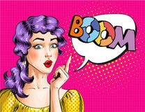 Vector el ejemplo del arte pop de la mujer que muestra la muestra del AUGE ilustración del vector Vector el ejemplo del arte pop de la mujer que muestra la muestra del AUGE ilustración del vector