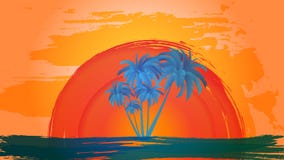 Vector el paisaje de palmeras en un fondo del cielo y del sol abstractos EPS 10 stock de ilustración Vector el paisaje de palmeras en un fondo del cielo y del sol abstractos EPS 10 stock de ilustración
