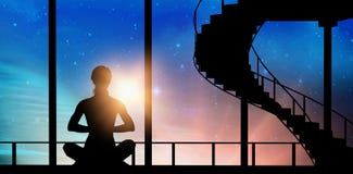 Composite image of female practicing meditation stock photos Composite image of female practicing meditation stock photos