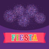 Fiesta postcard, bright fireworks, text on ribbon vector illustration Fiesta postcard, bright fireworks, text on ribbon vector illustration