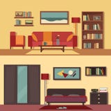 Vector flat illustration banners set abstract for rooms of apartment, house. Home interior design. Parlor stock illustration Vector flat illustration banners set abstract for rooms of apartment, house. Home interior design. Parlor stock illustration