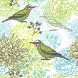 Vector Floral Hand Drawn Seamless Pattern With Birds And Herbs Stock Image