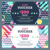 Vector gift voucher with colorful geometric pattern and round fr vector illustration Vector gift voucher with colorful geometric pattern and round fr vector illustration