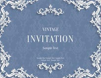 Vector Gray 3d Vintage Invitation Card with Floral Damask Pattern Stock Photography Vector Gray 3d Vintage Invitation Card with Floral Damask Pattern Stock Photography