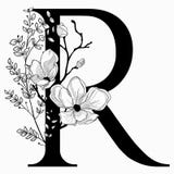 Vector Hand Drawn Floral Uppercase R Monogram And Logo Royalty Free Stock Images
