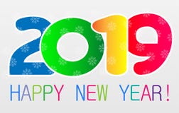 Happy New Year 2019 card and greeting text design royalty free illustration Happy New Year 2019 card and greeting text design royalty free illustration