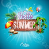 Vector Hello Summer Holiday typographic illustration with tropical plants stock illustration Vector Hello Summer Holiday typographic illustration with tropical plants stock illustration
