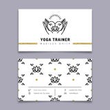Vector het adreskaartjemalplaatje van de yogatrainer, meditatiepictogram, lotusbloempatroon stock illustratie Vector het adreskaartjemalplaatje van de yogatrainer, meditatiepictogram, lotusbloempatroon stock illustratie
