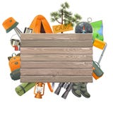Vector het Kamperen Concept met Houten Plank royalty-vrije illustratie Vector het Kamperen Concept met Houten Plank royalty-vrije illustratie