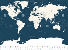 Vector high detailed world political map with countries and oceans