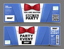 Vector horizontal cocktail party event invitations. Red bow tie official isolated businessmen banners. Elegant party ticket card royalty free illustration Vector horizontal cocktail party event invitations. Red bow tie official isolated businessmen banners. Elegant party ticket card royalty free illustration