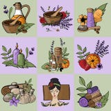 Vector il rilassamento delle icone, la stazione termale, il massaggio, il cosmetico organico, wellnes royalty illustrazione gratis Vector il rilassamento delle icone, la stazione termale, il massaggio, il cosmetico organico, wellnes royalty illustrazione gratis