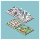 Vector ilhas isométricas da cidade com povos e veículos ilustração do vetor Vector ilhas isométricas da cidade com povos e veículos ilustração do vetor