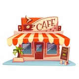 Vector illustration of cafe building with bright