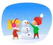 Vector Illustration of cartoon kids making snowman. royalty free illustration Vector Illustration of cartoon kids making snowman. royalty free illustration