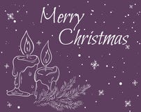 Vector illustration of christmas card with outline of candles, branch of christmas tree, label and snowflakes. Can be used for gre vector illustration Vector illustration of christmas card with outline of candles, branch of christmas tree, label and snowflakes. Can be used for gre vector illustration