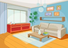 Vector illustration of a cozy cartoon interior of a home room, a living room