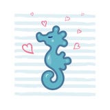 Vector illustration, cute blue sea horse with hearts. stock illustration Vector illustration, cute blue sea horse with hearts. stock illustration