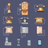 Vector illustration of evolution of communication devices from classic phone to modern mobile phone. Retro vintage icons Stock Photography Vector illustration of evolution of communication devices from classic phone to modern mobile phone. Retro vintage icons Stock Photography