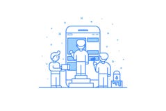 Vector illustration in flat outline style. Graphic design concept of mobile app design and user interface development. stock illustration Vector illustration in flat outline style. Graphic design concept of mobile app design and user interface development. stock illustration