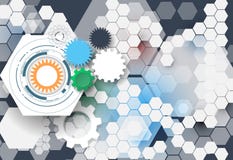 Vector illustration gear wheel, hexagons and circuit board, Hi-tech digital technology and engineering Stock Image Vector illustration gear wheel, hexagons and circuit board, Hi-tech digital technology and engineering Stock Image