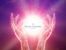 Vector illustration of glowing sphere in two hands. Concept of discovery of unknown, shining knowledge. Digital cyber stock illustration Vector illustration of glowing sphere in two hands. Concept of discovery of unknown, shining knowledge. Digital cyber stock illustration