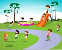 Boy And Girl Kids Swinging On Seesaw At The Park Stock Vector ...