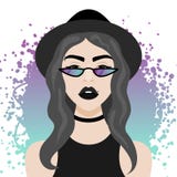 Vector illustration with hipster girl, geek glasses, hat in flat style. Stock Photos Vector illustration with hipster girl, geek glasses, hat in flat style. Stock Photos