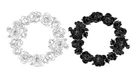 Circle of roses. Silhouette and outline of black. stock illustration Circle of roses. Silhouette and outline of black. stock illustration