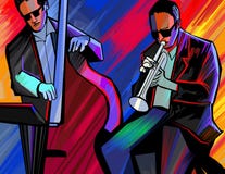 Jazz band with trumpet and double bass vector illustration Jazz band with trumpet and double bass vector illustration