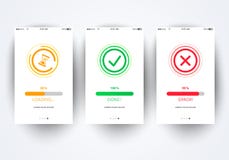 Vector Illustration loading, check and cross mark on smartphone screen template stock illustration Vector Illustration loading, check and cross mark on smartphone screen template stock illustration