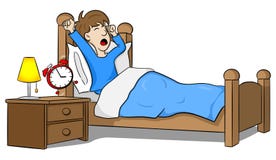 Man wakes up in the morning by the alarm clock vector illustration Man wakes up in the morning by the alarm clock vector illustration