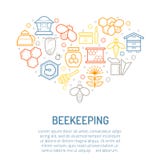 Vector Illustration mit linearen bunten Honig- und Imkereiikonen vektor abbildung Vector Illustration mit linearen bunten Honig- und Imkereiikonen vektor abbildung