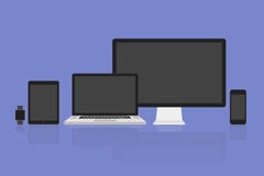 Vector illustration modern monitor, computer, laptop, phone, tablet and smart watch royalty free illustration Vector illustration modern monitor, computer, laptop, phone, tablet and smart watch royalty free illustration